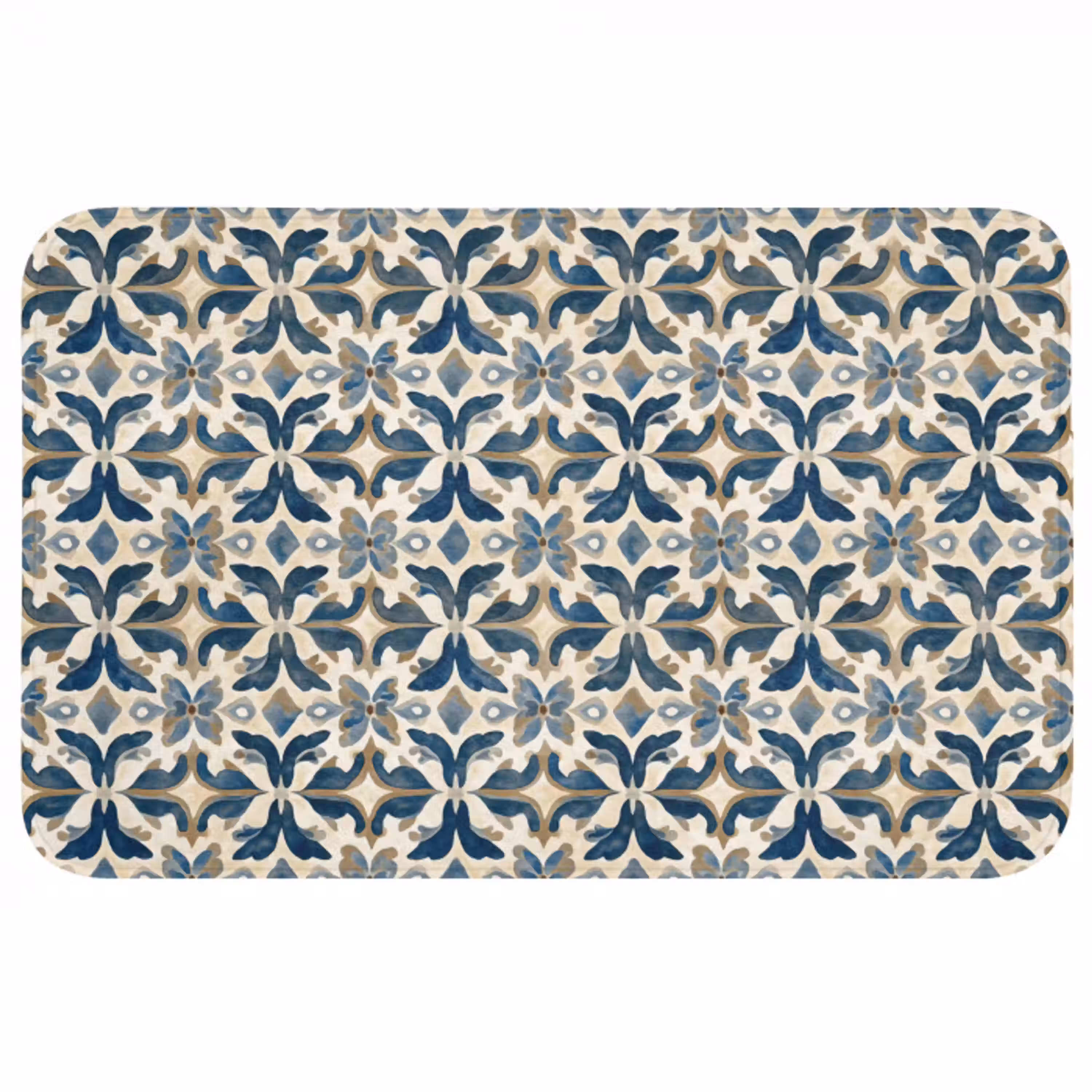Tegel - Patroon - Blauw - Beige WCmat middel 1009 -3d