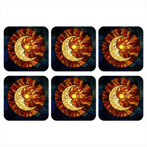 Mozaïek - Glas - Maan - Donkerblauw onderzetter kurk middel -3d
