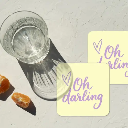 Oh darling - Geel - Hart onderzetter kurk middel -sfeer4