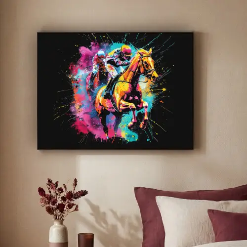Graffiti - Sport - Paard rensport - Paardrijden Textielframe zwart klein -sfeer1