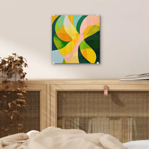 Abstract - Geel - Roze - Groen plexiglas 5mm klein -sfeer4