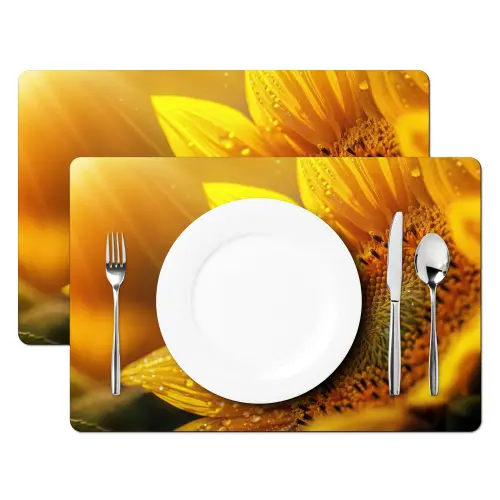 Zonnebloem - Dauwdruppels - Geel - Zonlicht Placemat vinyl groot -zzsfeer2_Kitchenyeah-website