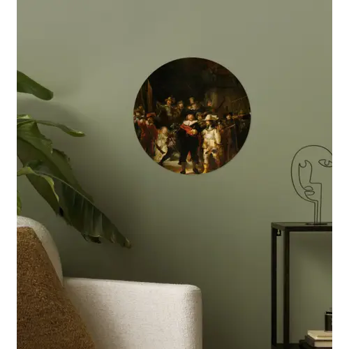 De Nachtwacht - Schilderij van Rembrandt van Rijn Wandcirkel behangsticker klein -sfeer2