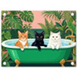Badkamer - Kattenparade - Kleurrijk tuinposter los doek klein -3d