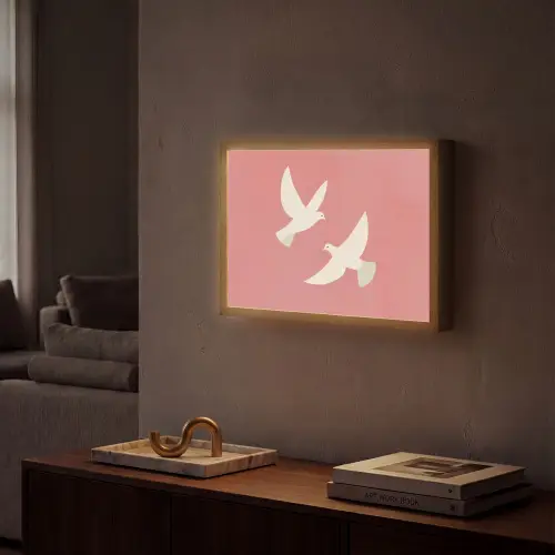 Duiven - Wit - Sierlijk Light Box met batterij (Wandlamp) middel -sfeer1