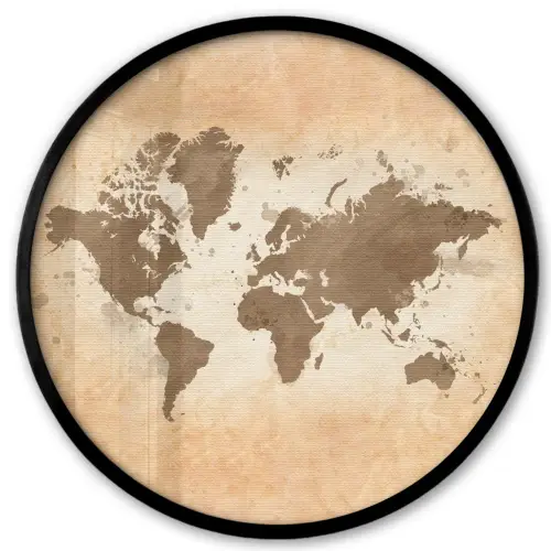 Wereldkaart - Beige - Bruin Fotolijst rond zonder passe partout klein -3d