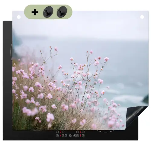 Klif - Bloemen - Zee - Roze Inductie beschemer met haakjes middel -3d