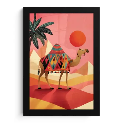 Kameel - Pyramides - Rode zon fotolijst zwart zonder passe partout klein -3d