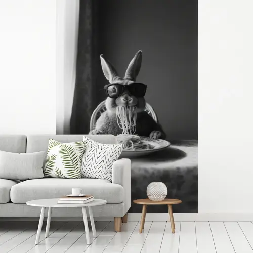 Konijn - Bunny - Zonnebril - Tafelkleed - Pasta - Schattig fotobehang vinyl groot -woonkamer