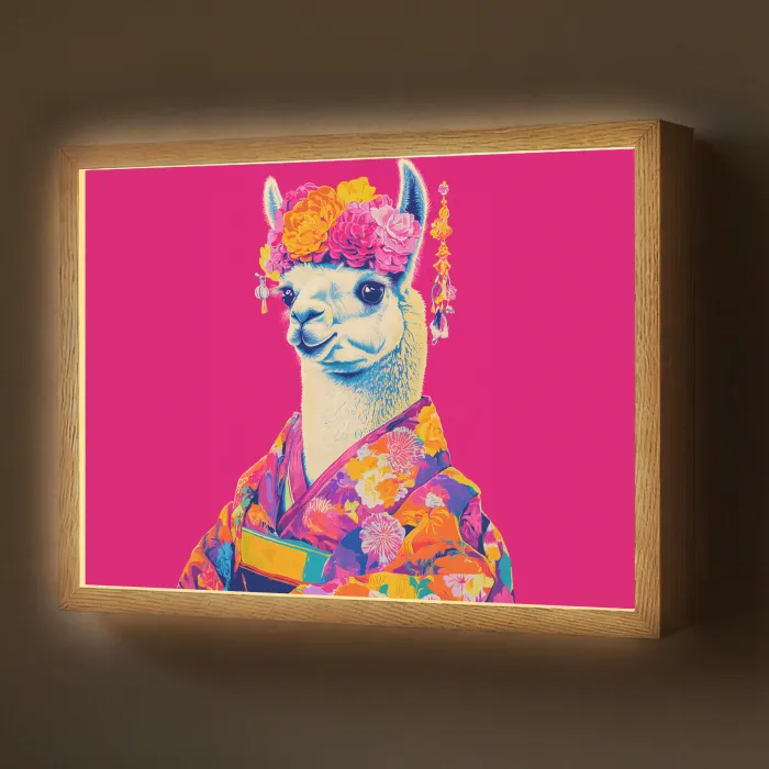 Lama - Kimono - Bloemenkrans - Felroze Light Box met batterij (Wandlamp) middel -z3d_website