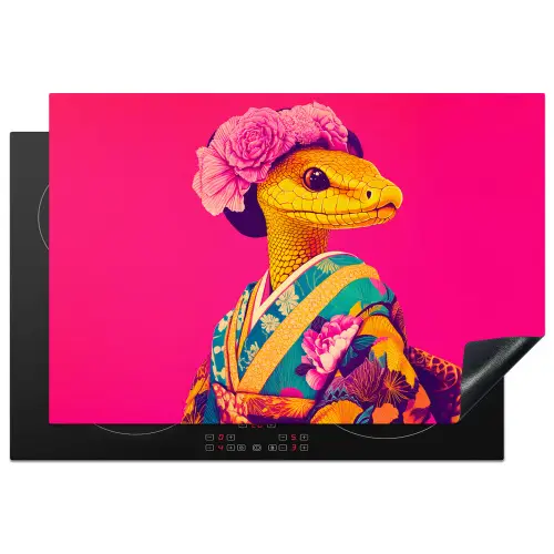 Hagedis - Bloemen - Roze - Kimono Inductie beschermer vinyl 3mm klein -3d