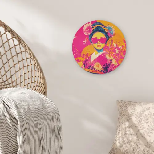 Vrouw - Zonnebril - Abstract - Oranje Akoestische PET Vilt - Rond klein -sfeer4
