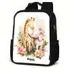 Giraffe en olifant tussen bloemen op witte achtergrond Rugzak - Zwart middel -schuin