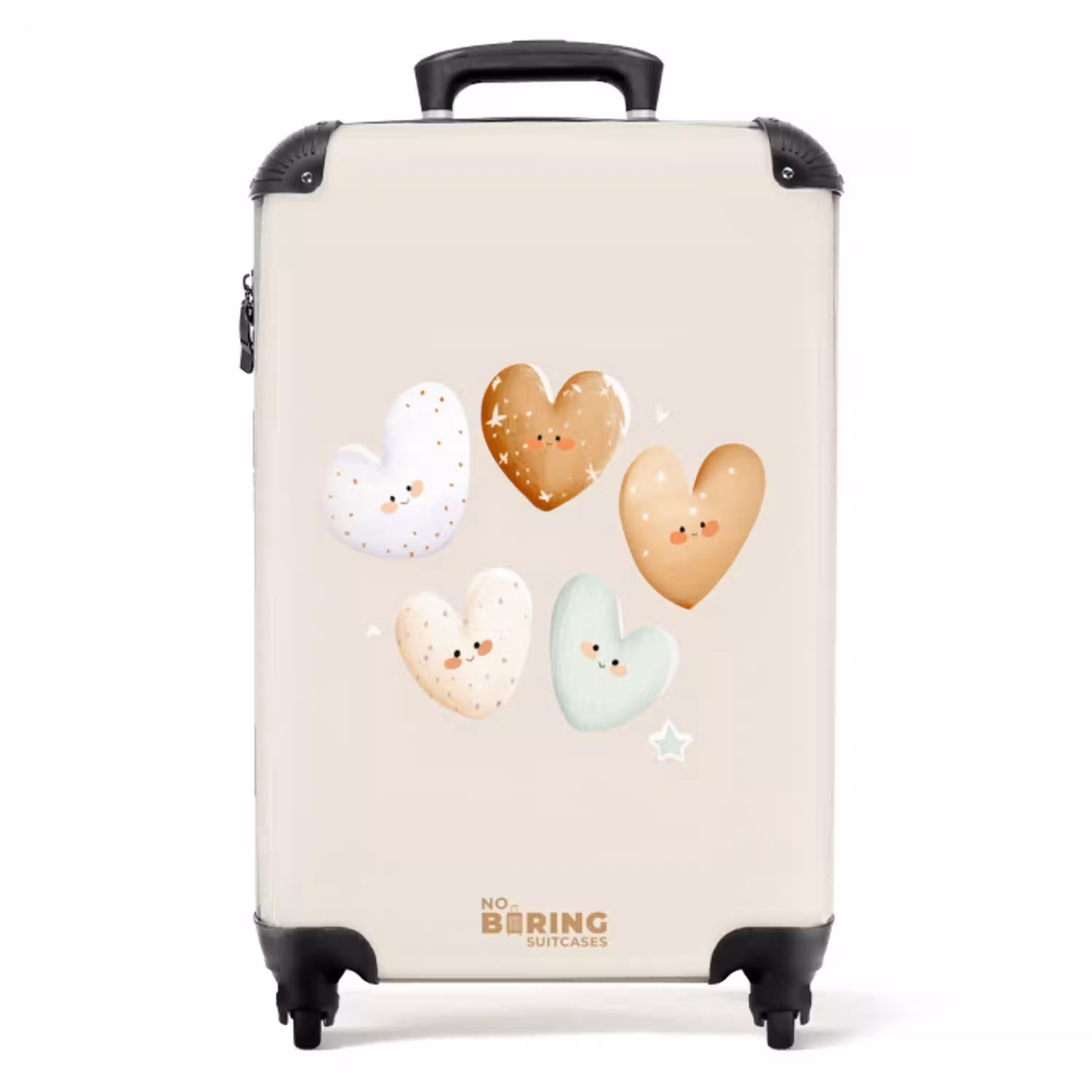 Hartjes in zachte beige tinten NBS - Handbagage koffer - Volwassenen Unisex middel -productfoto_recht