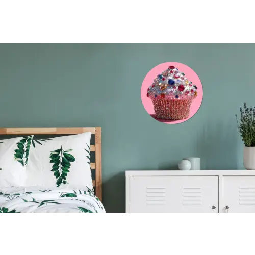 Cupcake - Kleurrijk - Edelstenen Wandcirkel aluminium klein -slaapkamer