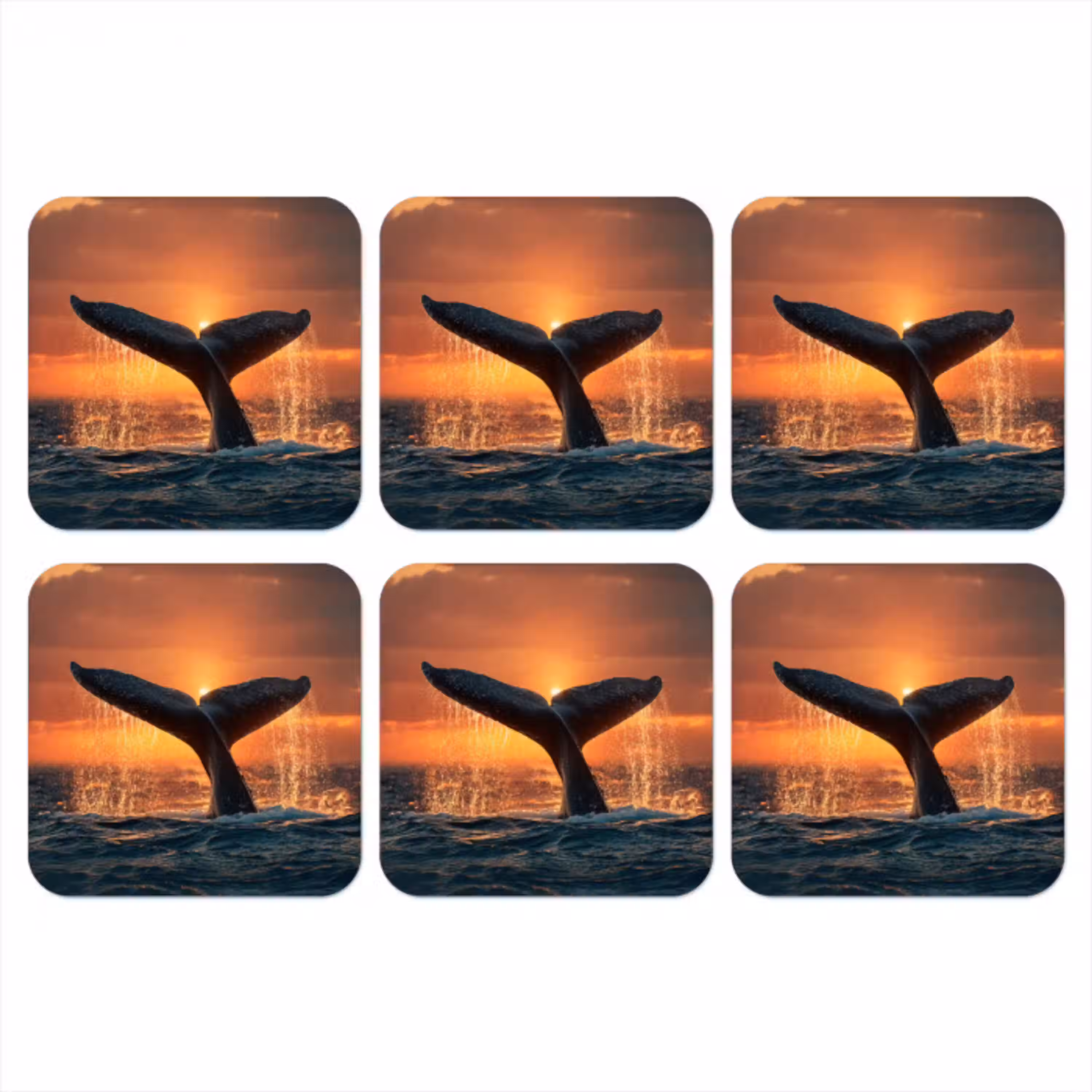Walvis staart - Water - Zonsondergang onderzetter kurk middel -3d