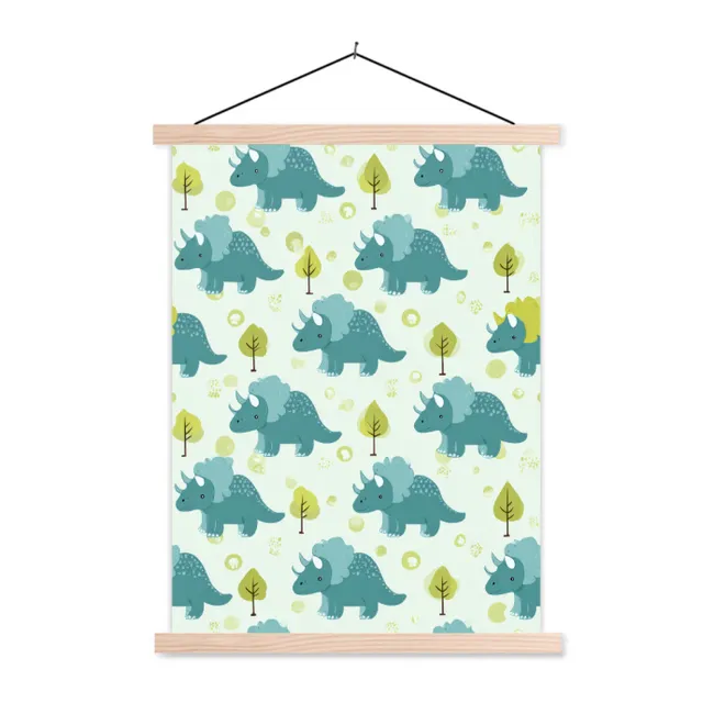 Hanging Poster - Triceratop - Blue - Dots - Trees