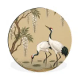 Kraanvogels - Water - Beige Wandcirkel aluminium klein -3d