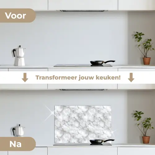 Grijs - Marmer - Klassiek - Aders keuken achterwand spatscherm klein 900 -voor_na_NL