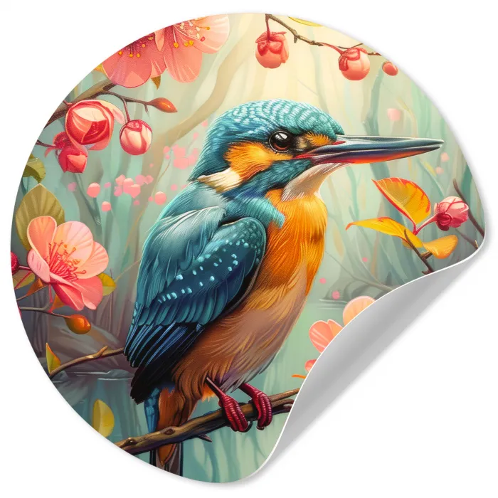 IJsvogel - Bloesem - Natuur - Vogels - Bloemen Wandcirkel behangsticker klein -3d