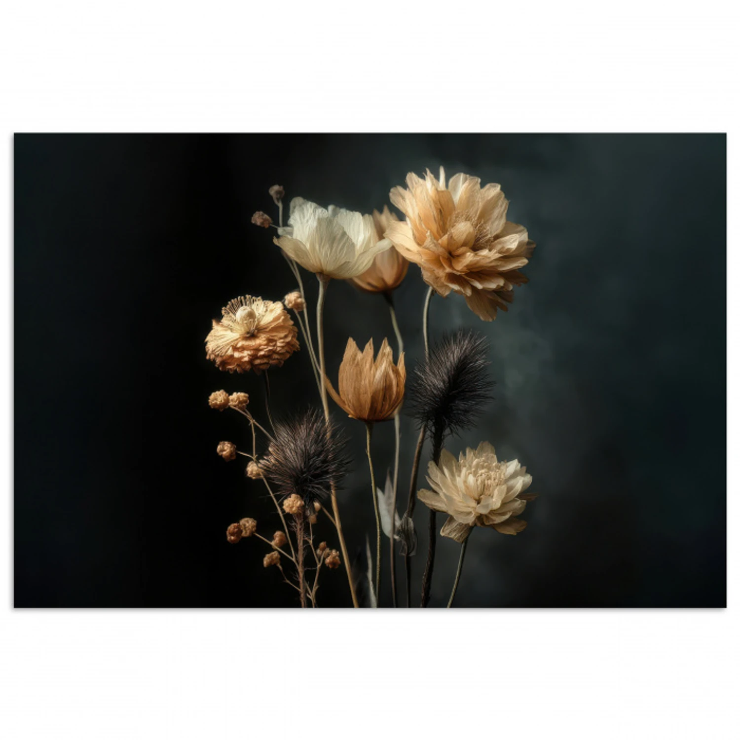 Boeket - Bloemen - Licht - Zwart poster papier klein -3d