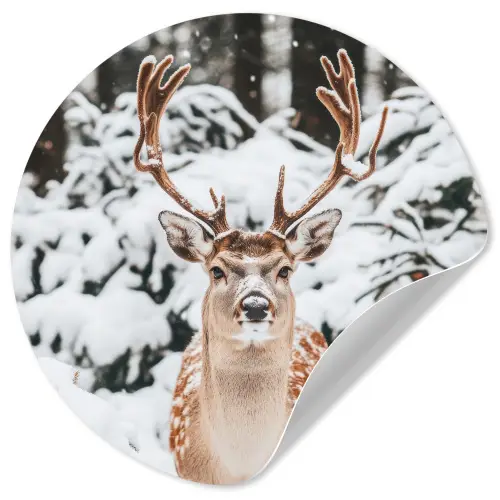 Hert - Sneeuw - Winter - Bos - Dieren Wandcirkel behangsticker klein -3d