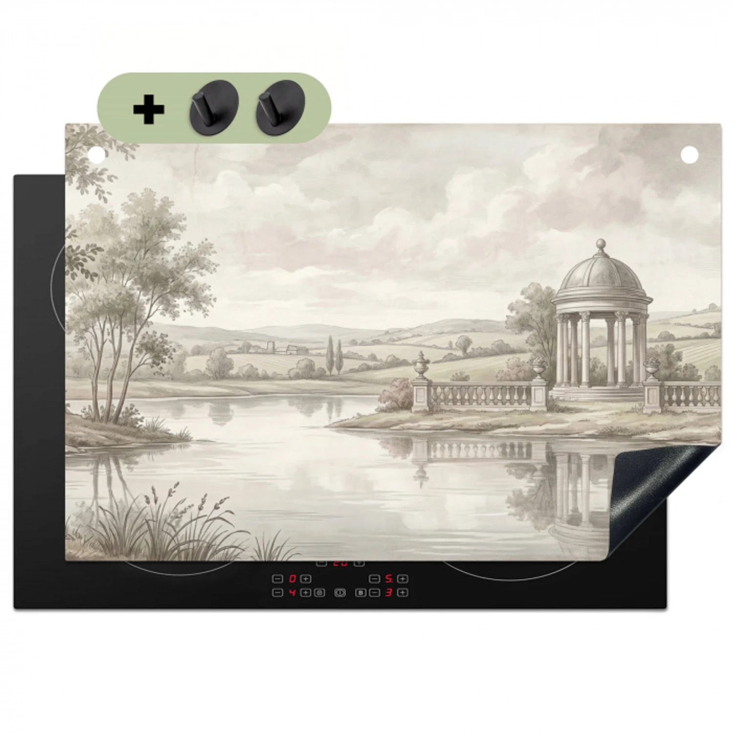 Landschap - Water - Natuur - Sepia Inductie beschemer met haakjes klein -3d