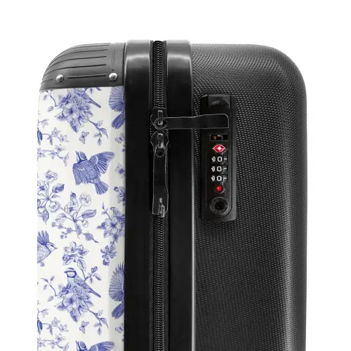 Klassiek vogel en bloemen patroon blauw met wit NBS - Handbagage koffer - Kinderen Unisex middel -slot