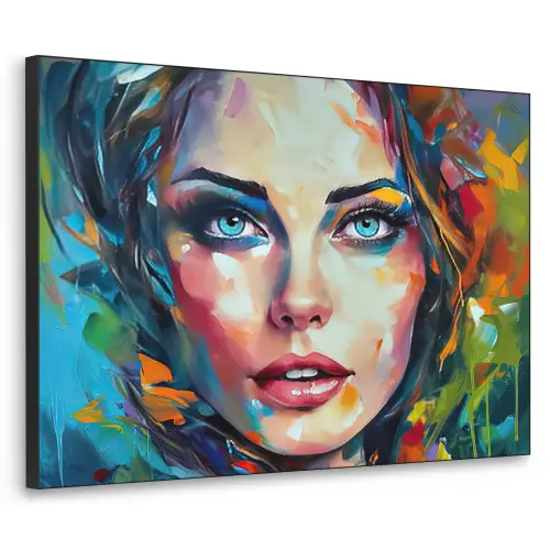 Gezicht - Vrouw - Olieverf - Kleurrijk - Kunst Textielframe zwart klein -3d