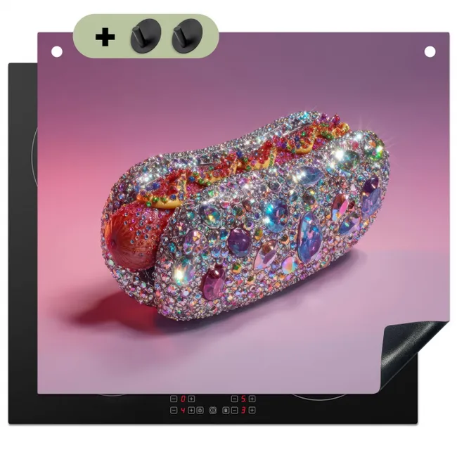 Hotdog - Steentjes - Glitters - Paars Inductie beschemer met haakjes middel -3d