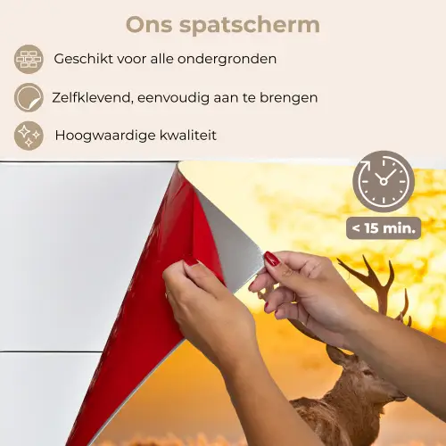 Hert - Dieren - Zonsondergang - Winter - Heide - Natuur keuken achterwand spatscherm klein -spatscherm_NL