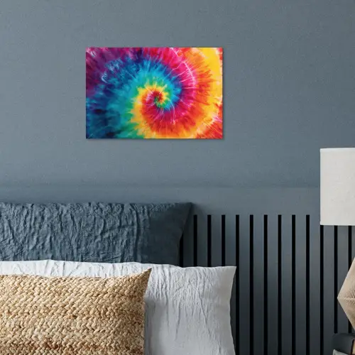 Regenboog - Tie dye - Kleurrijk - Blauw poster papier klein -sfeer2