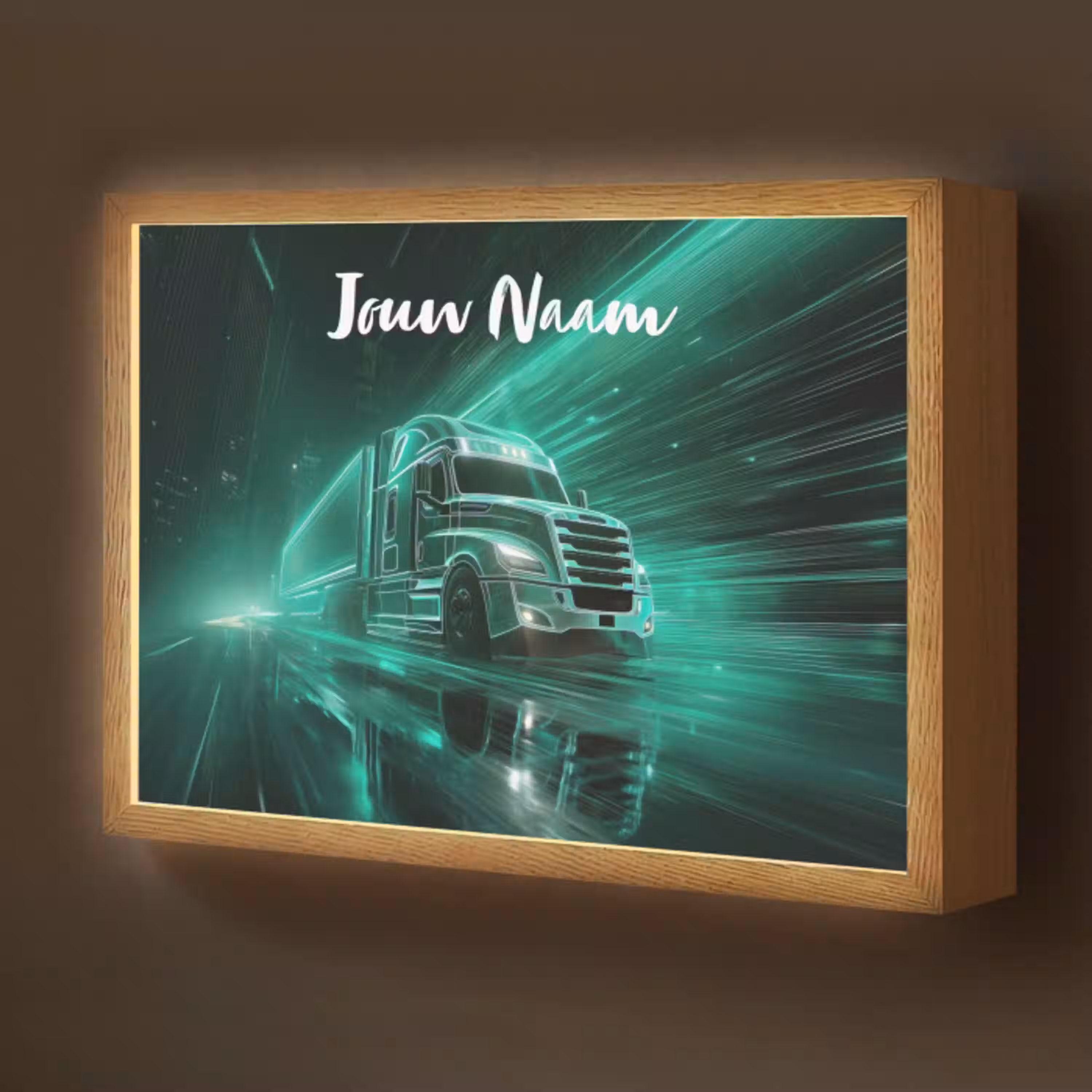 Vrachtwagen - Stad - Groen - Neon Light Box met batterij (Wandlamp kind) middel -z3d_website
