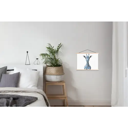Giraffe - Delfts blauw - Dieren - Minimalistisch textielposter latten blank klein -woonkamer