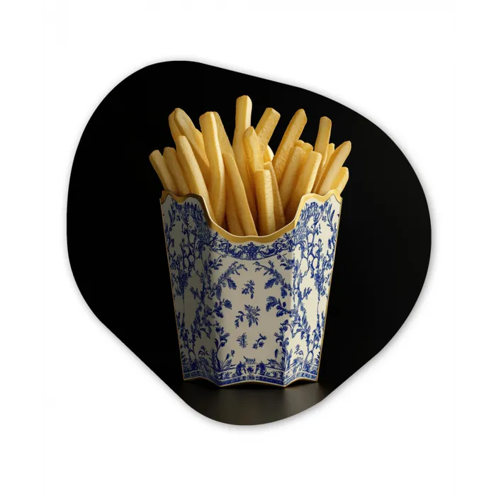 Friet - Porselein - Delfts blauw - Eten Wandcirkel Organisch Plexiglas middel -3d