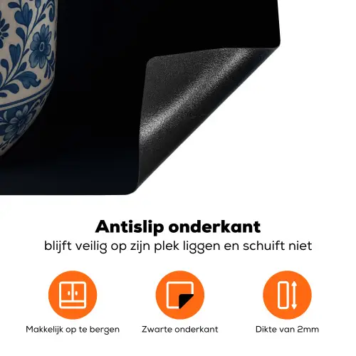 Kokosnoot - Eten - Delfts blauw - Drinken Inductie beschermer vinyl 3mm klein -zzzzzzz-td-onderkant