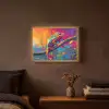 Kameleon - Tak - Gestreept - Bladeren Light Box met batterij (Wandlamp) middel -sfeer4