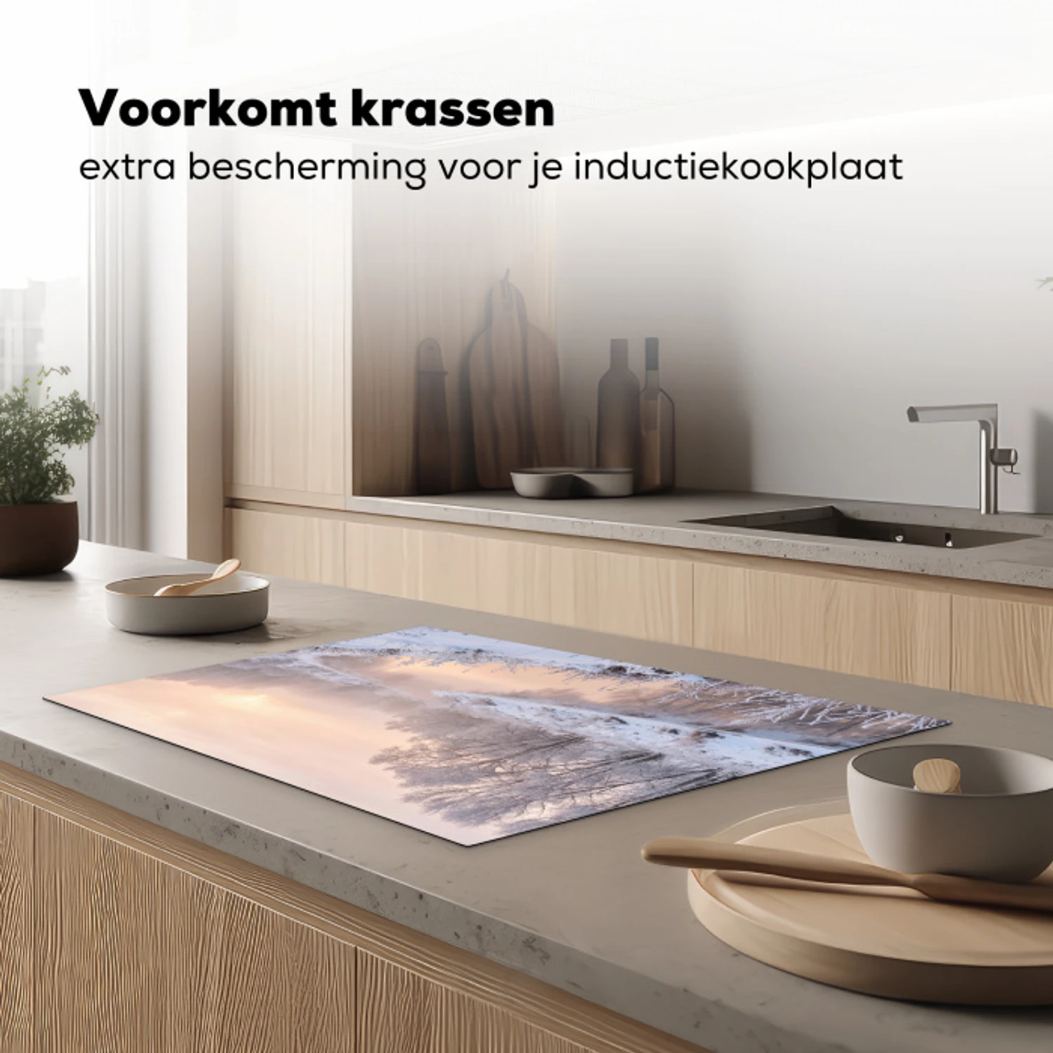 Rivier - Winter - Landschap - Sneeuw - Zonsopgang Inductie beschermer vinyl 3mm klein -sfeer1