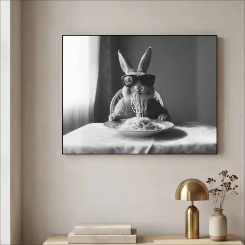 Konijn - Bunny - Zonnebril - Tafelkleed - Pasta - Schattig Textielframe zwart klein -sfeer2
