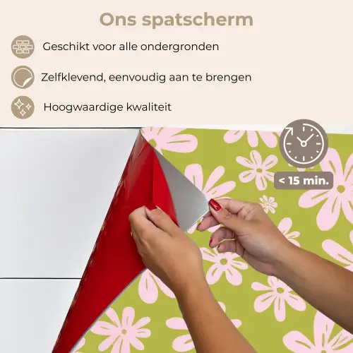 Bloemen - Roze - Getekend - Patroon keuken achterwand spatscherm klein -spatscherm_NL