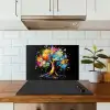 Boom - Kleurrijk - Bloemen - Zwart keuken achterwand spatscherm klein -sfeer2