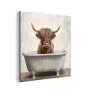 Schotse hooglander - Bad - Badkamer - Badkuip - Bruin - Horens aluminium wit klein -3d