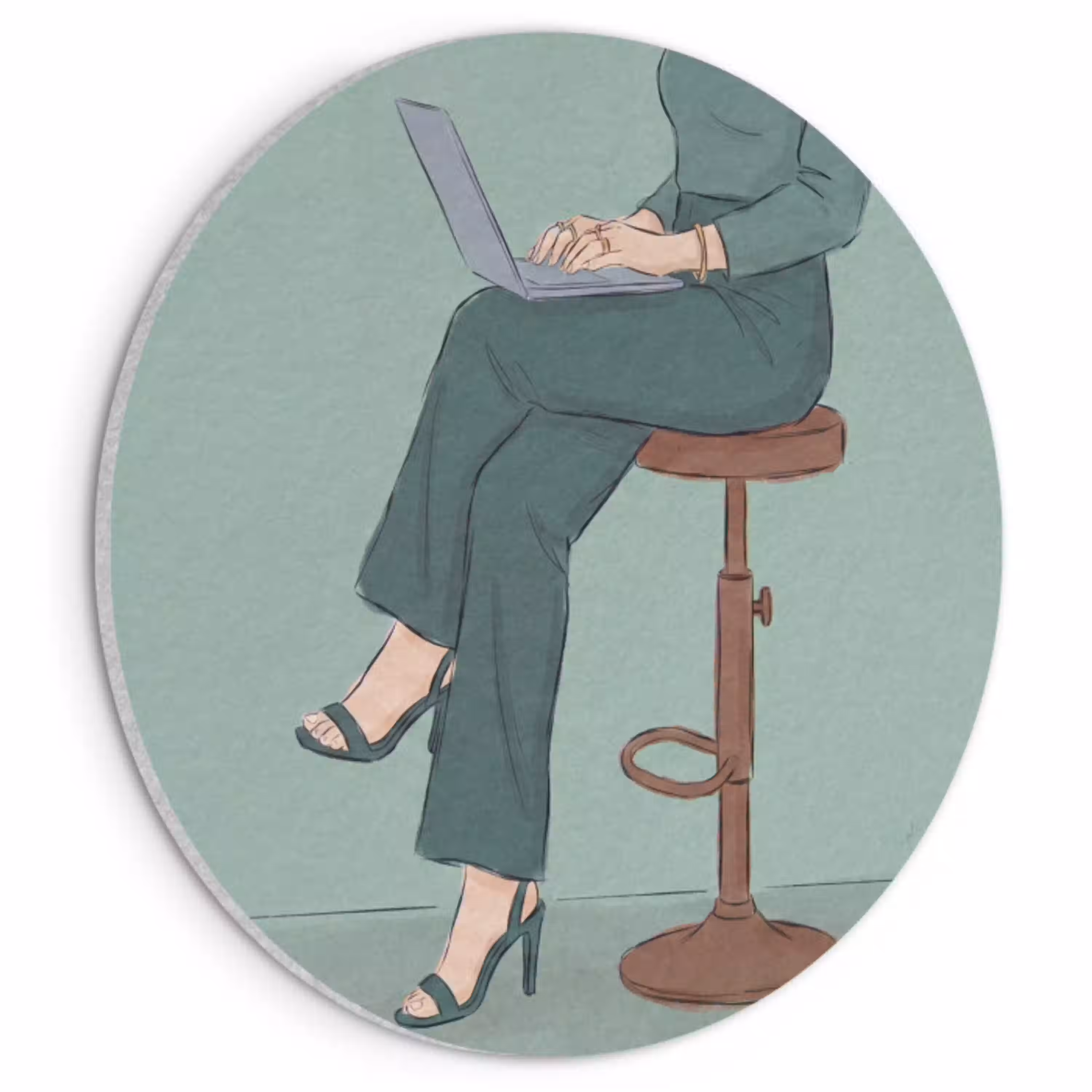 Vrouw - Laptop - Zittend - Illustratie - Groen Akoestische PET Vilt - Rond klein -3d
