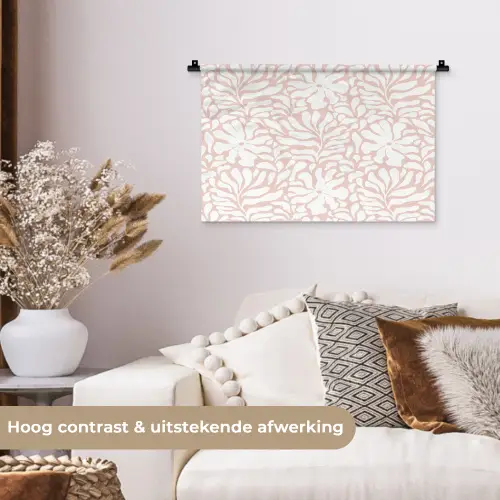 Patroon - Bloemen - Roze - Wit Wandkleed katoen klein 269 -sfeer1