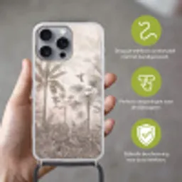 Jungle - Banenboom - Kolibrie - Beige Hoesje iPhone 16 Pro Max met koord klein -sfeer2_NL