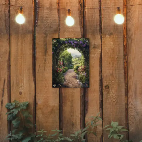 Doorkijk - Landschap - Bloemen - Tuinboog - Natuur tuinposter los doek klein -sfeer1