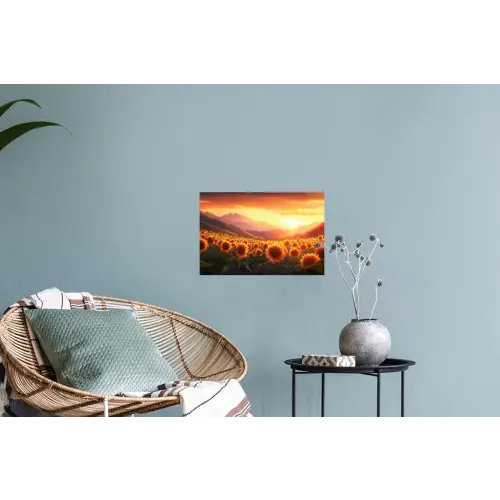 Zonnebloemen - Zonsondergang - Landschap Muursticker klein -plant