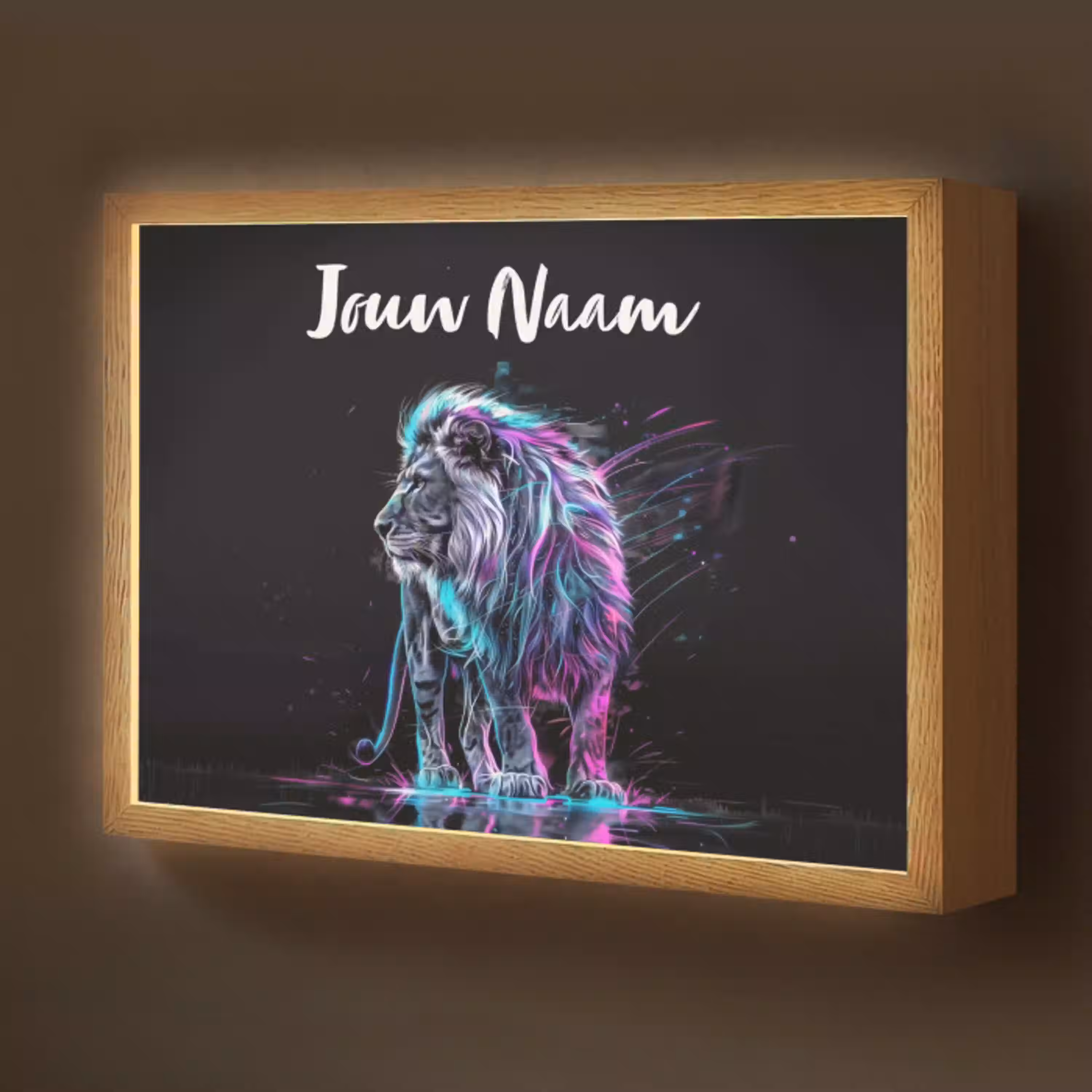 Leeuw - Kleuren - Zwart - Dieren Light Box met batterij (Wandlamp kind) middel -z3d_website