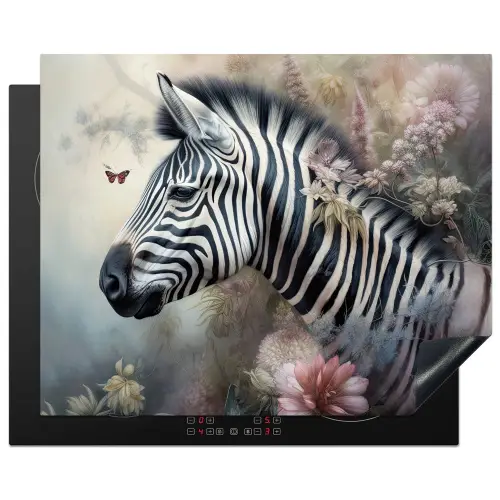 Zebra - Wilde dieren - Vlinder - Bloemen Inductie beschermer vinyl 3mm groot -3d
