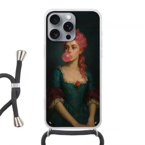 Vrouw - Portret - Kauwgombel Hoesje iPhone 16 Pro Max met koord klein -3d